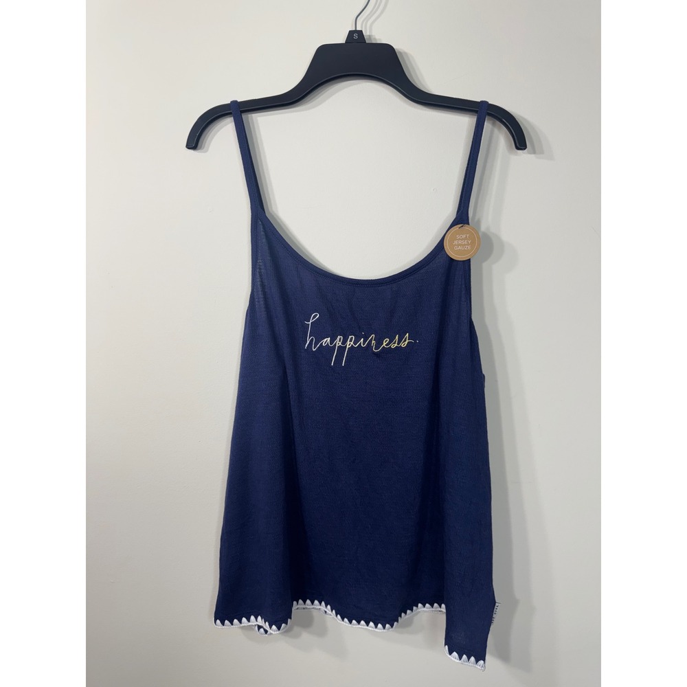 Rae Dunn Happiness Navy Blue Soft Jersey Gauze Pajama Camisole Top XL NWT